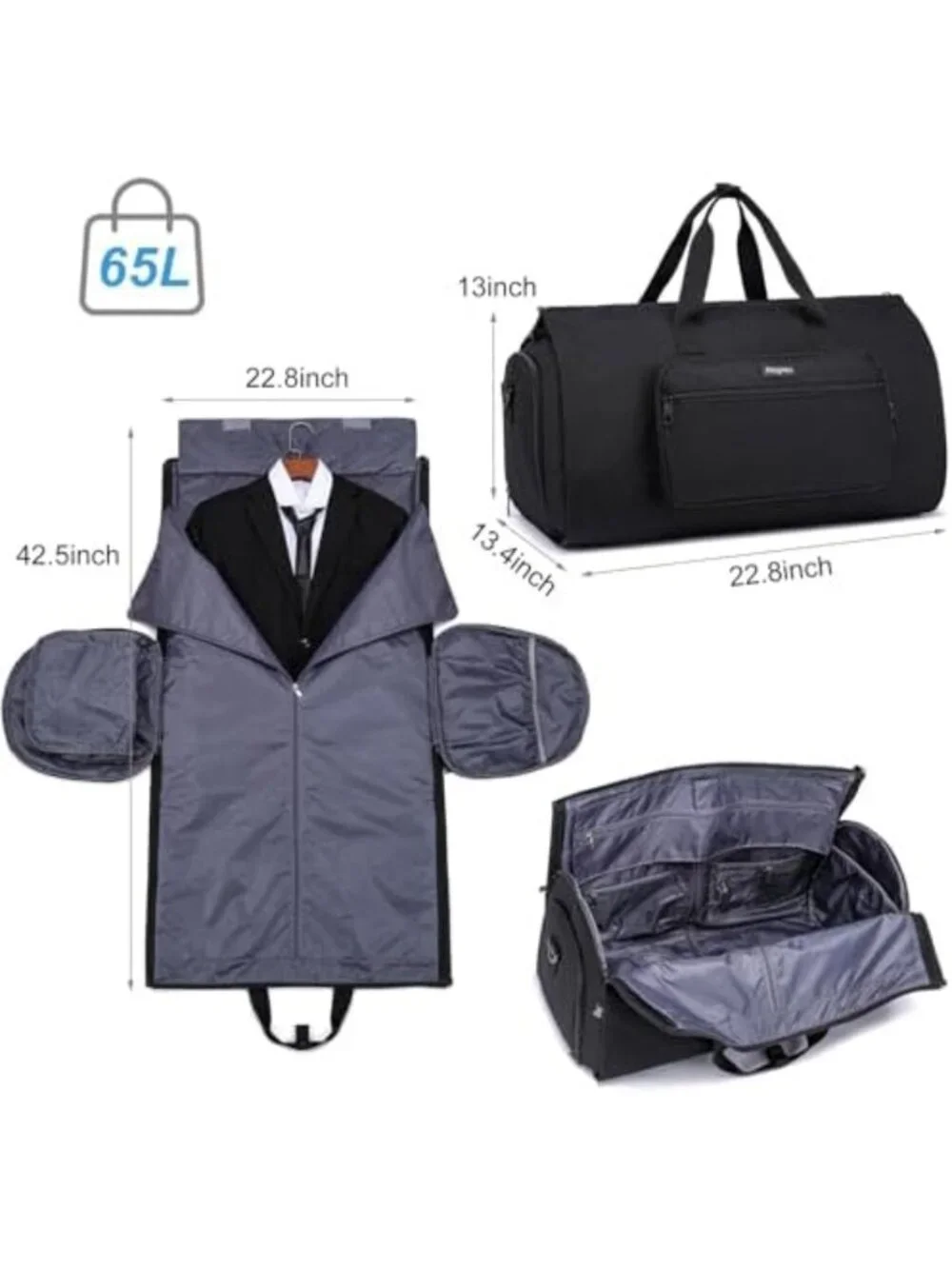 Convertible Duffle Bag & Garment Bag for Travel, Carry-On with Shoe Compartment